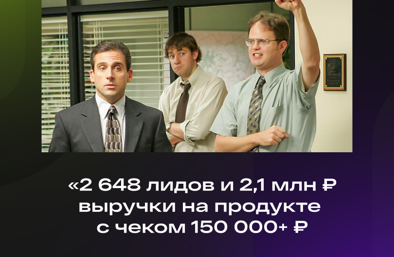 «2 648 лидов и 2,1 млн ₽ выручки на продукте с чеком 150 000+ ₽